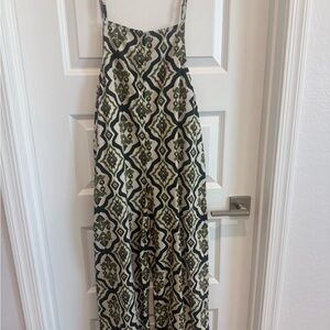 Patterned Olive and Green Wide-Leg Jumpsuit